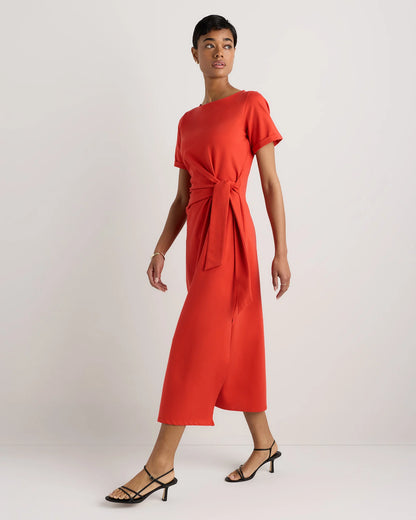 Stretch Cotton Jersey Side Tie Midi Dress - XS / Spiced Orange