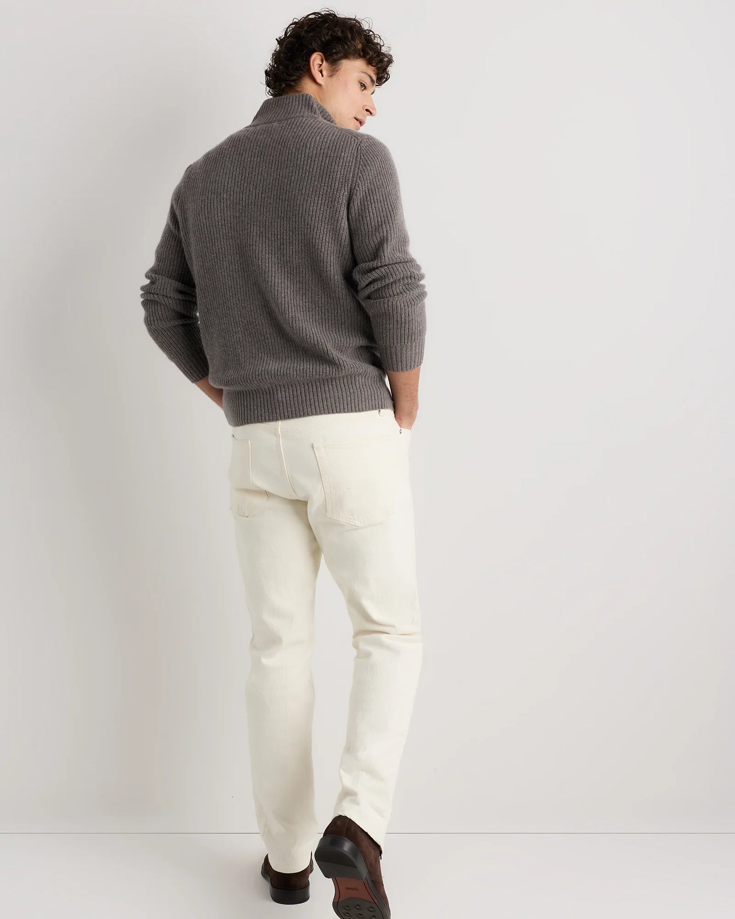 Mongolian Cashmere Fisherman Full Zip Sweater - S / Teak
