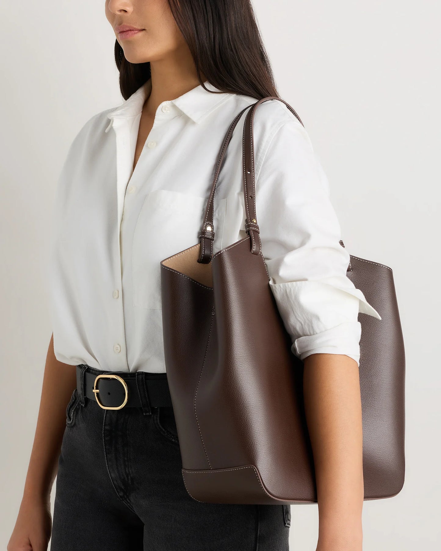 Italian Leather Trapeze Tote - One Size / Dark Brown