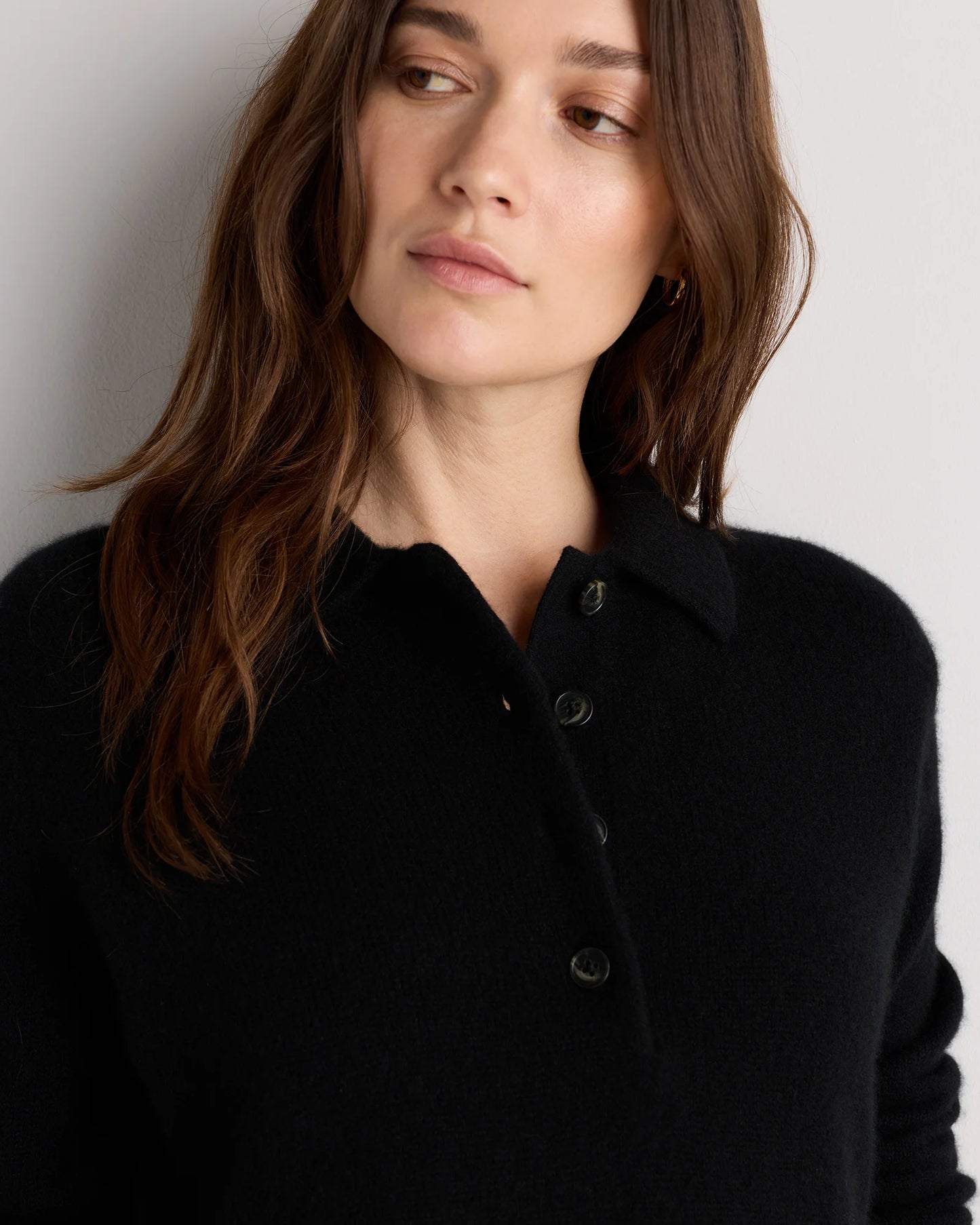 Mongolian Cashmere Button Polo Sweater - XS / Black
