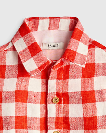 100% Linen Button Front Romper - 0-3M / Picnic Gingham