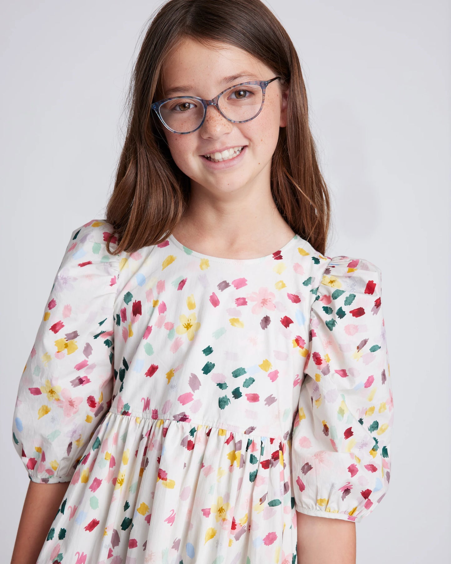 100% Cotton Poplin Puff Sleeve Dress - 12 / Confetti Dot