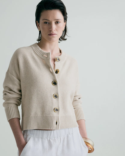 100% Organic Cotton Cropped Cardigan - XS / Heather Brown