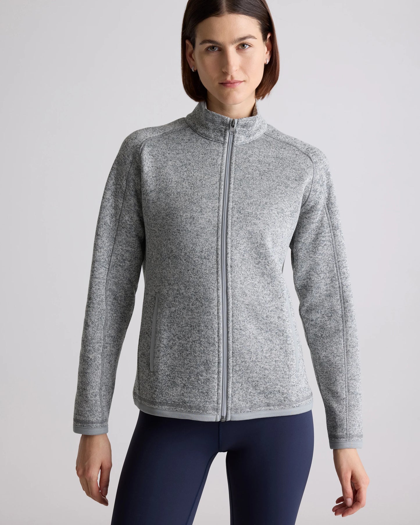 Sweater-Knit Fleece Full-Zip Jacket - XS / Heather Mineral Green
