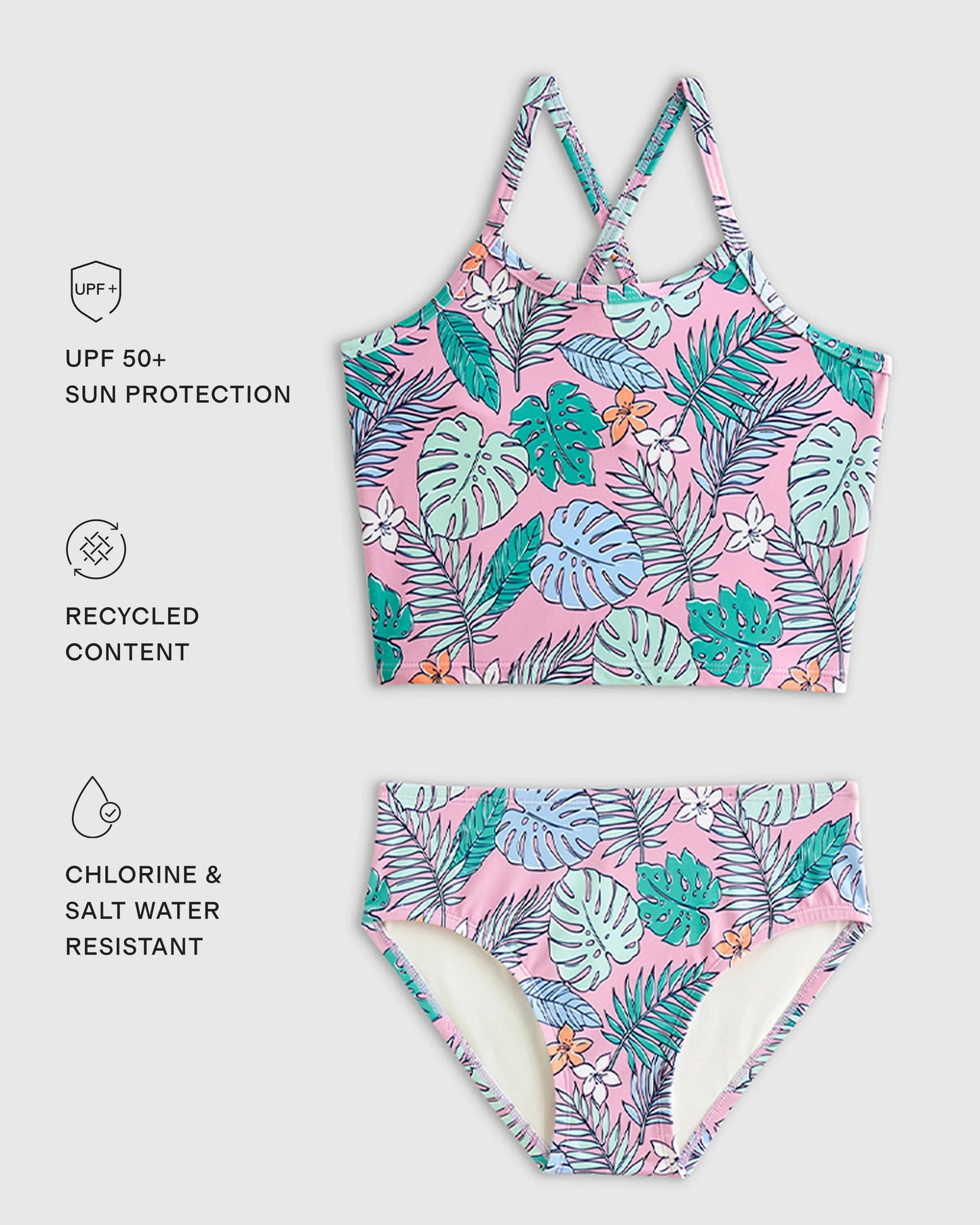 Tankini and Long Sleeve Raglan Rash Guard Set - 2T / Soft Ditsy Floral