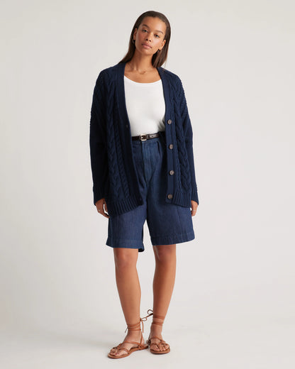 100% Organic Cotton Oversized Cable Cardigan - XS / Heather Brown