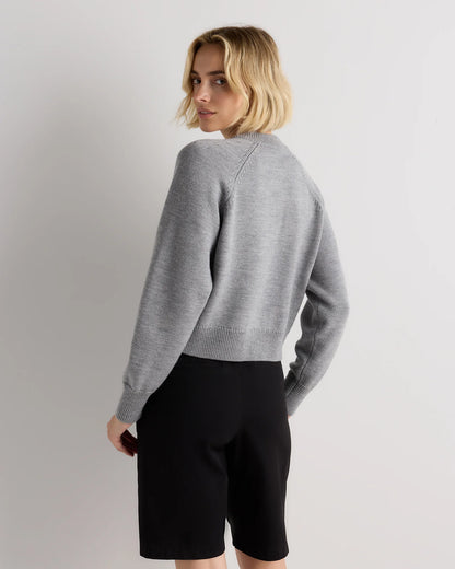 Australian Merino Wool Raglan Crewneck Cardigan - XS / Heather Grey