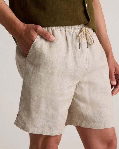 100% European Linen Drawstring Beach Shorts - 7" - XS / Taupe Brown Chambray