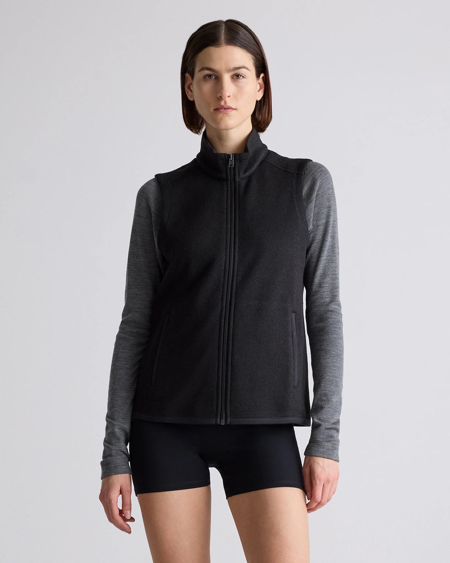 Sweater-Knit Fleece Full-Zip Vest - XS / Heather Mineral Green