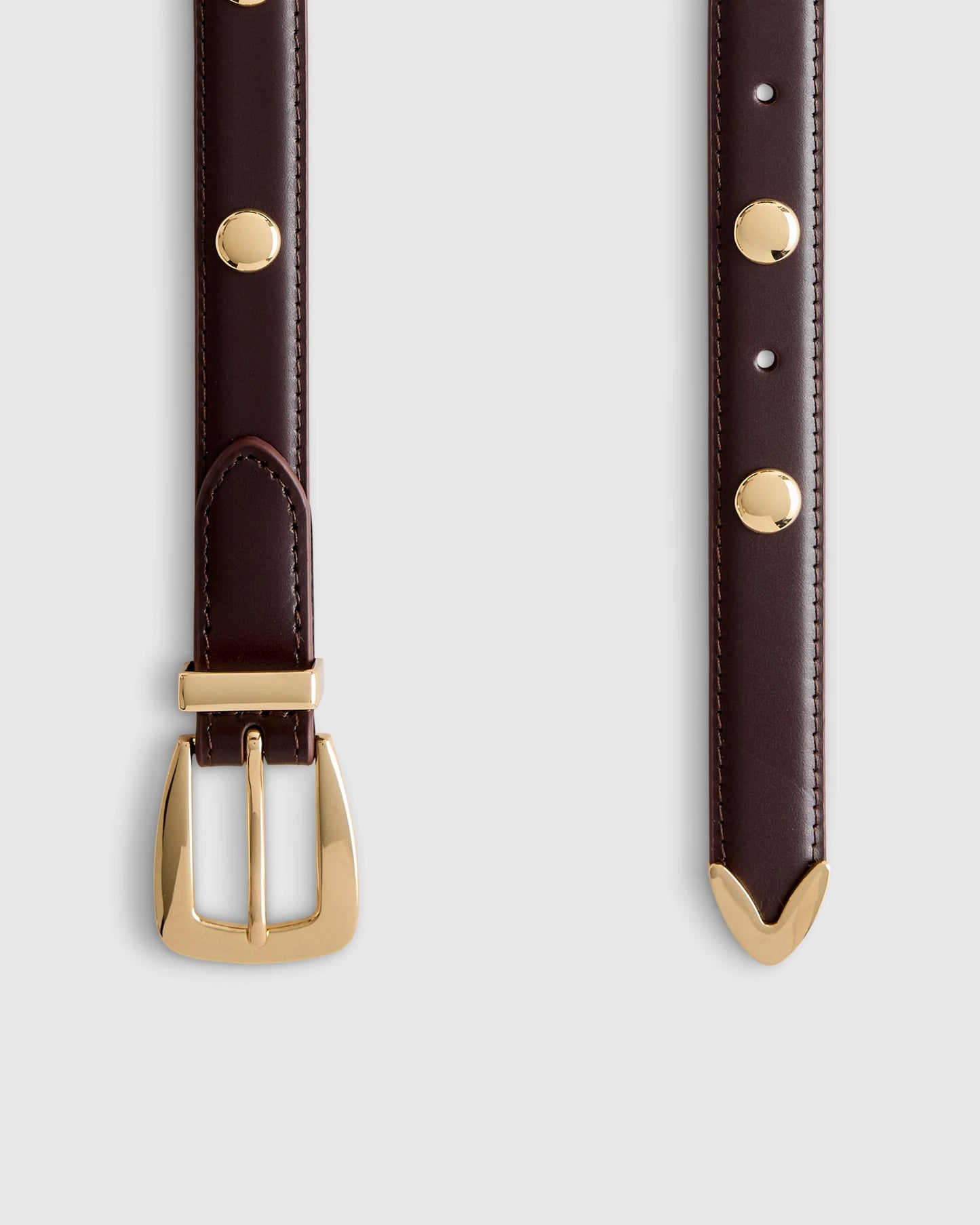 Alyssa European Leather Studded Skinny Belt - XS / Black/Silver