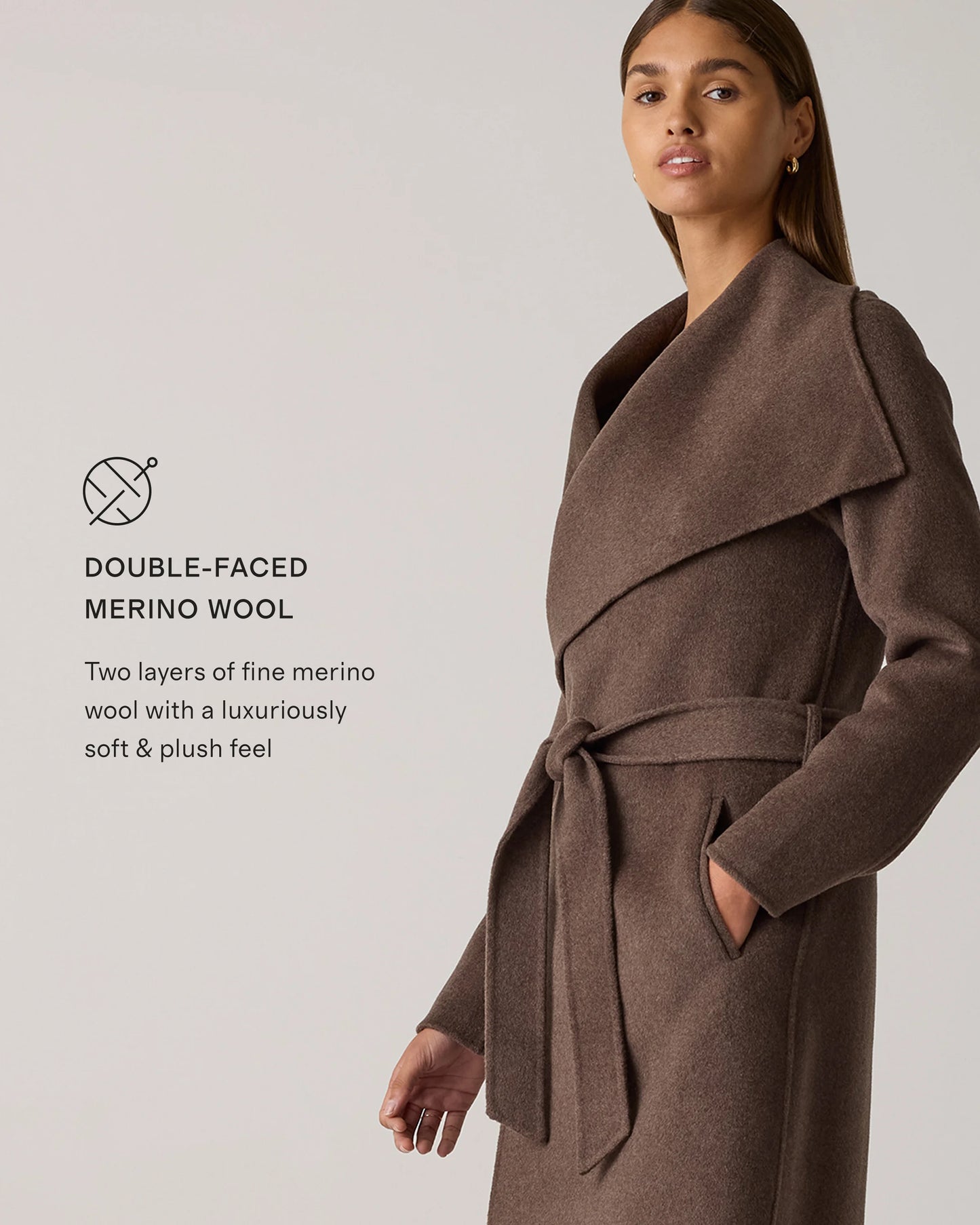Double-Faced Merino Wool Draped Collar Wrap Coat - XS / Oat