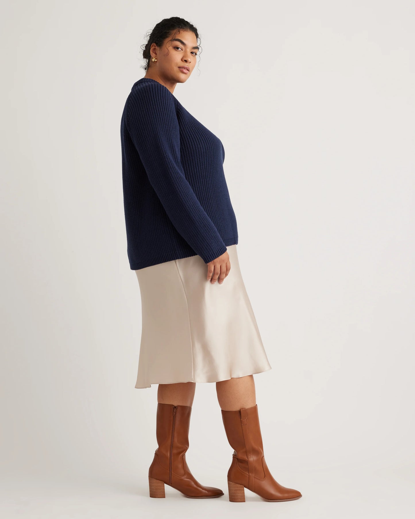 100% Organic Cotton Fisherman Crew Sweater - 1X / Blue Sapphire