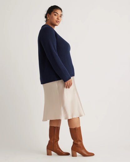 100% Organic Cotton Fisherman Crew Sweater - 1X / Blue Sapphire