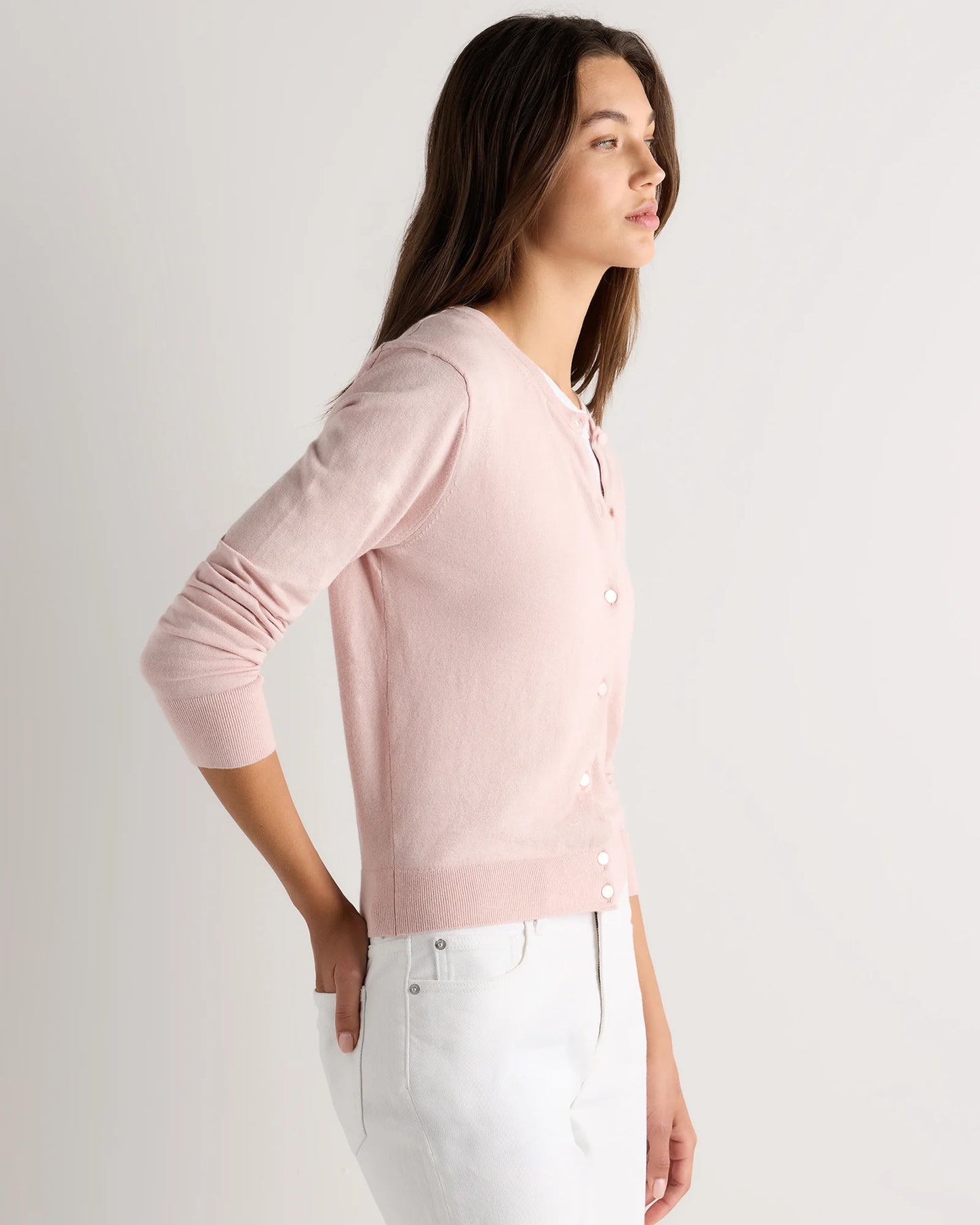 Lightweight Cotton Cashmere Crew Cardigan - XS / Heather Oatmeal