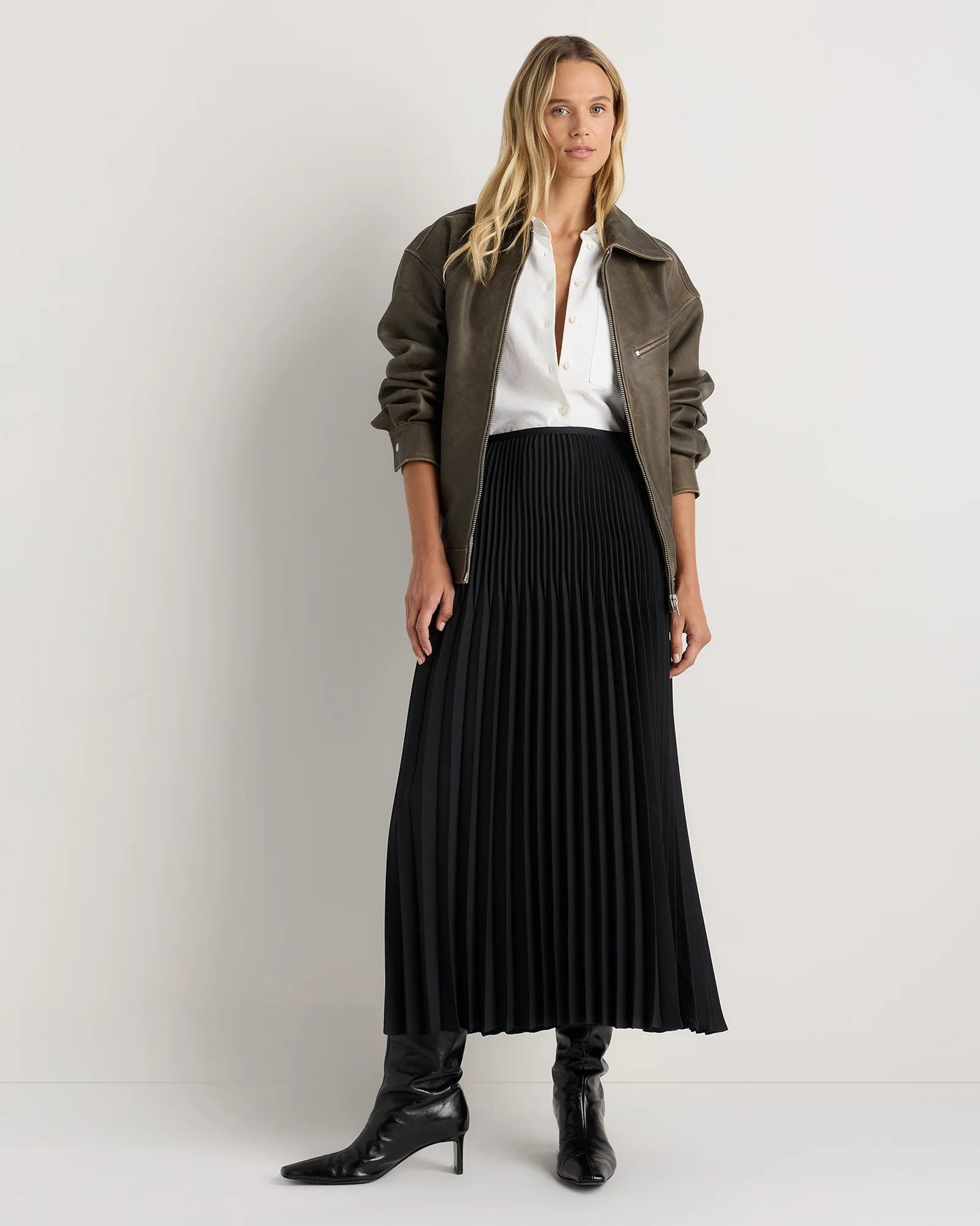 Pleated Matte Midi Skirt - XS / Coffee Bean Brown