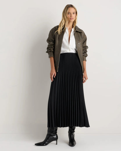 Pleated Matte Midi Skirt - XS / Coffee Bean Brown