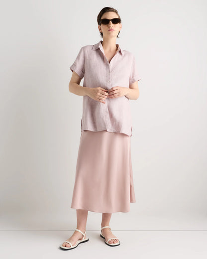 100% European Linen Maternity Camp Shirt - XS / Blue Pinstripe