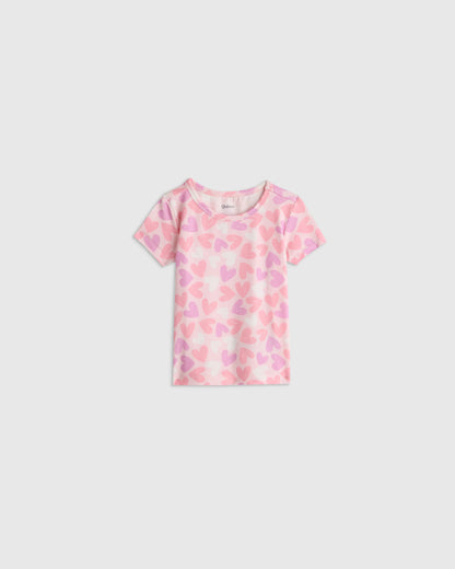 Bamboo Short Sleeve and Shorts Pajama Set - 12-18M / Lavender Hearts