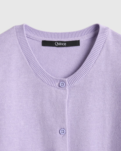 100% Organic Cotton Crewneck Cardigan - 6 / Ivory