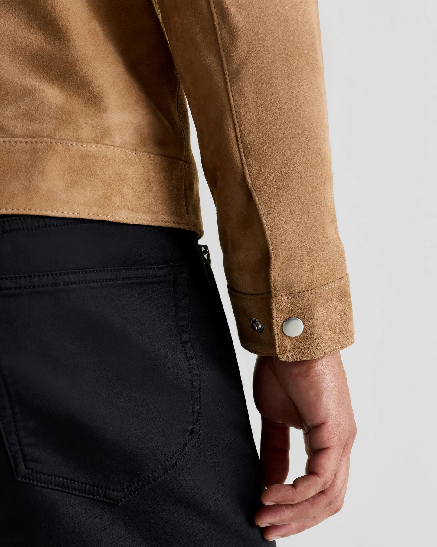 100% Suede Café Racer Jacket - S / Pecan Brown