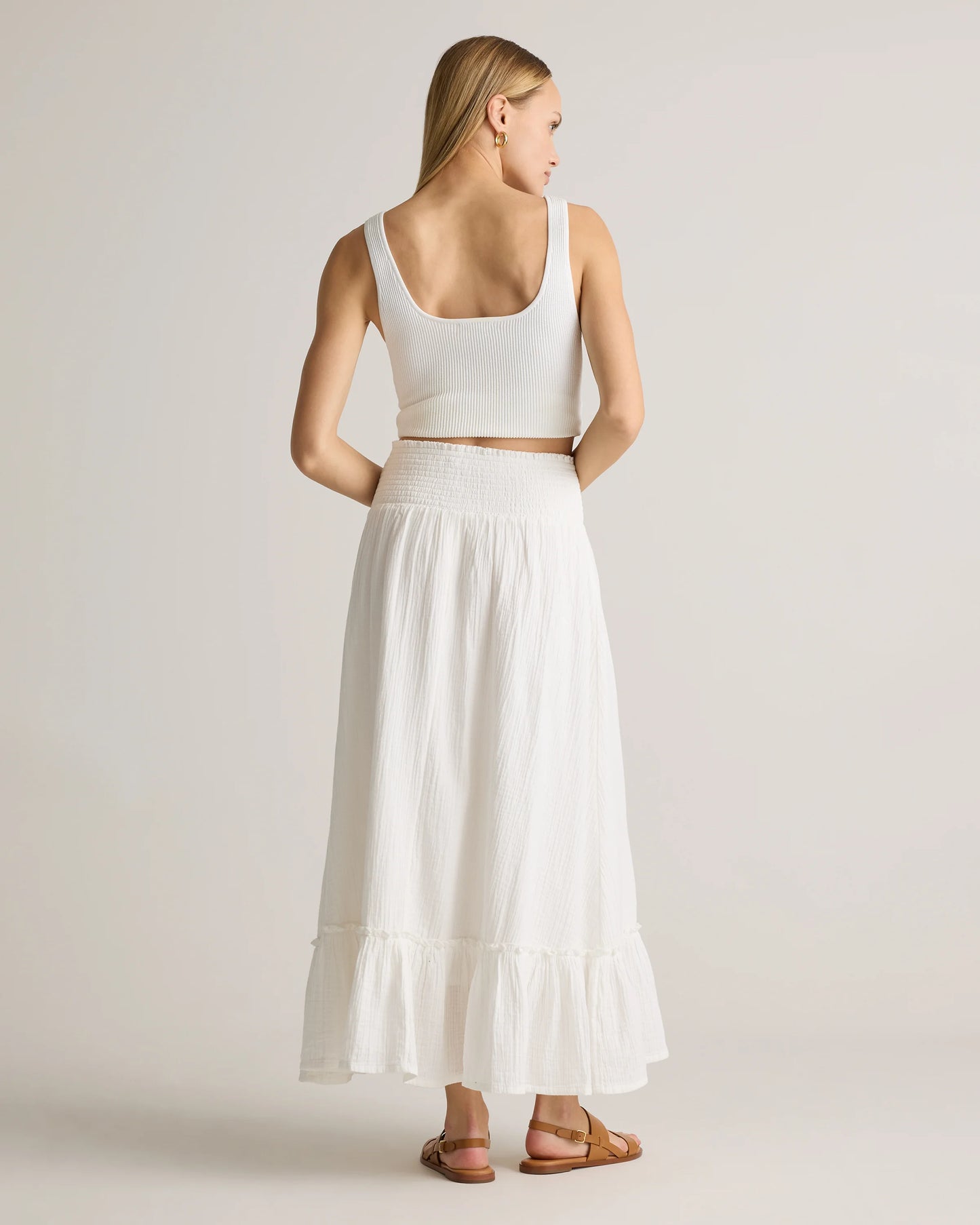 100% Organic Cotton Gauze Smocked Maxi Skirt - XS / Blue Gingham