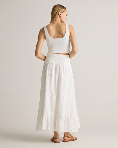 100% Organic Cotton Gauze Smocked Maxi Skirt - XS / Blue Gingham