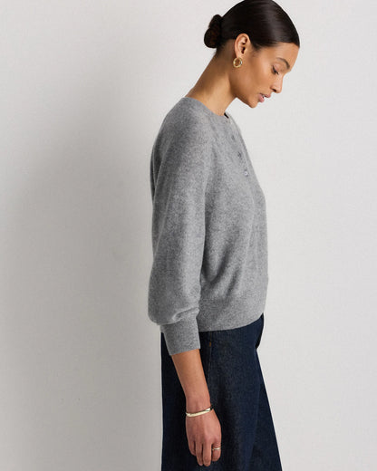 Mongolian Cashmere Dolman Sleeve Henley Sweater - XS / Oatmeal