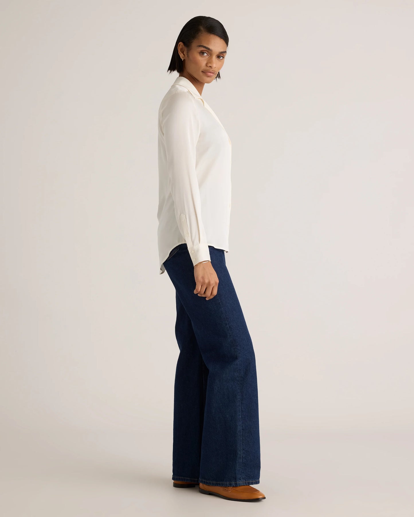 Washable Stretch Silk Notch Collar Blouse - XS / Moonstone Blue