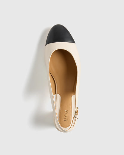 Italian Leather 65mm Cap Toe Slingback - 5 / Cashew