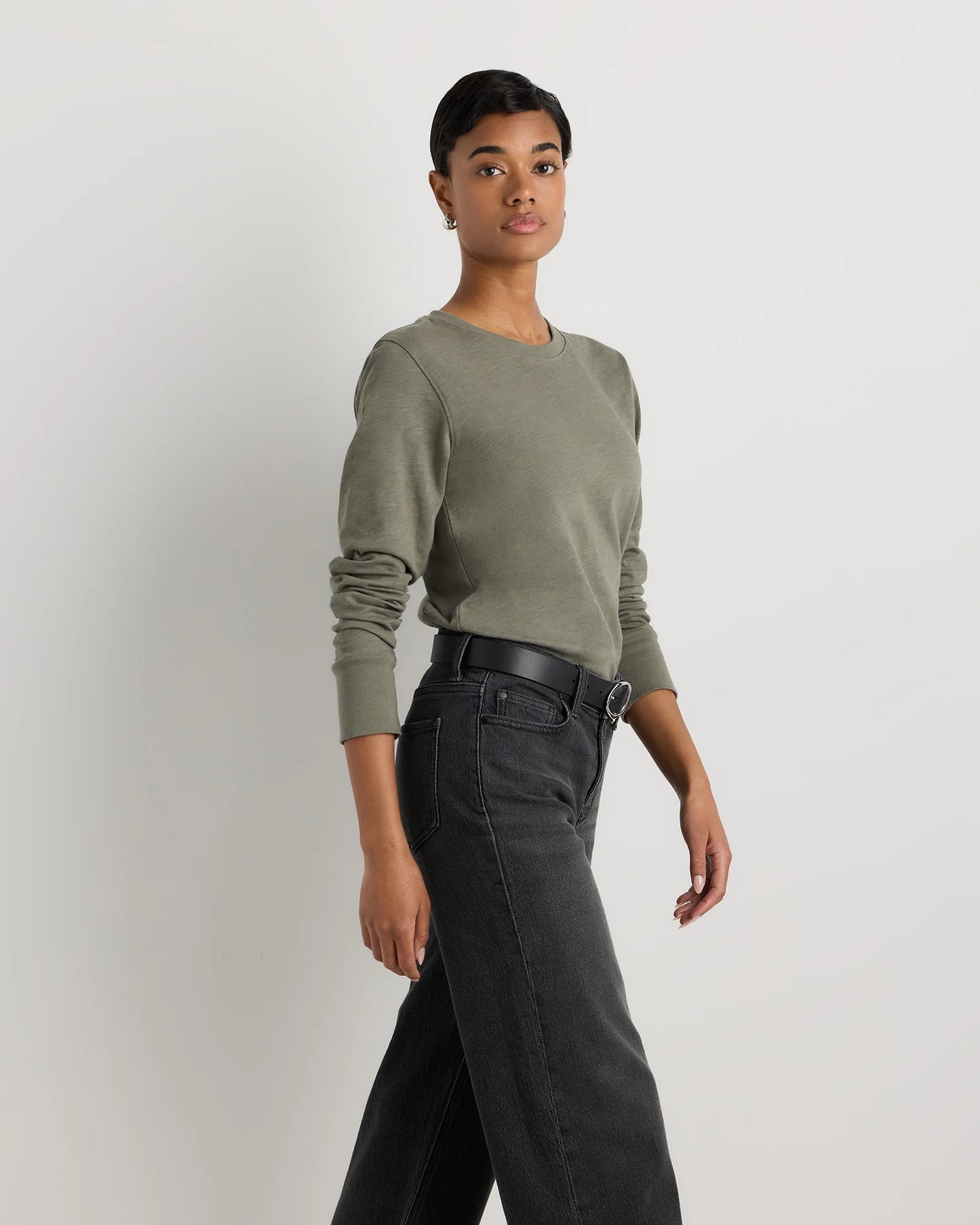 100% Organic Cotton Slub Long Sleeve Tee - XS / Smoked Thyme Green
