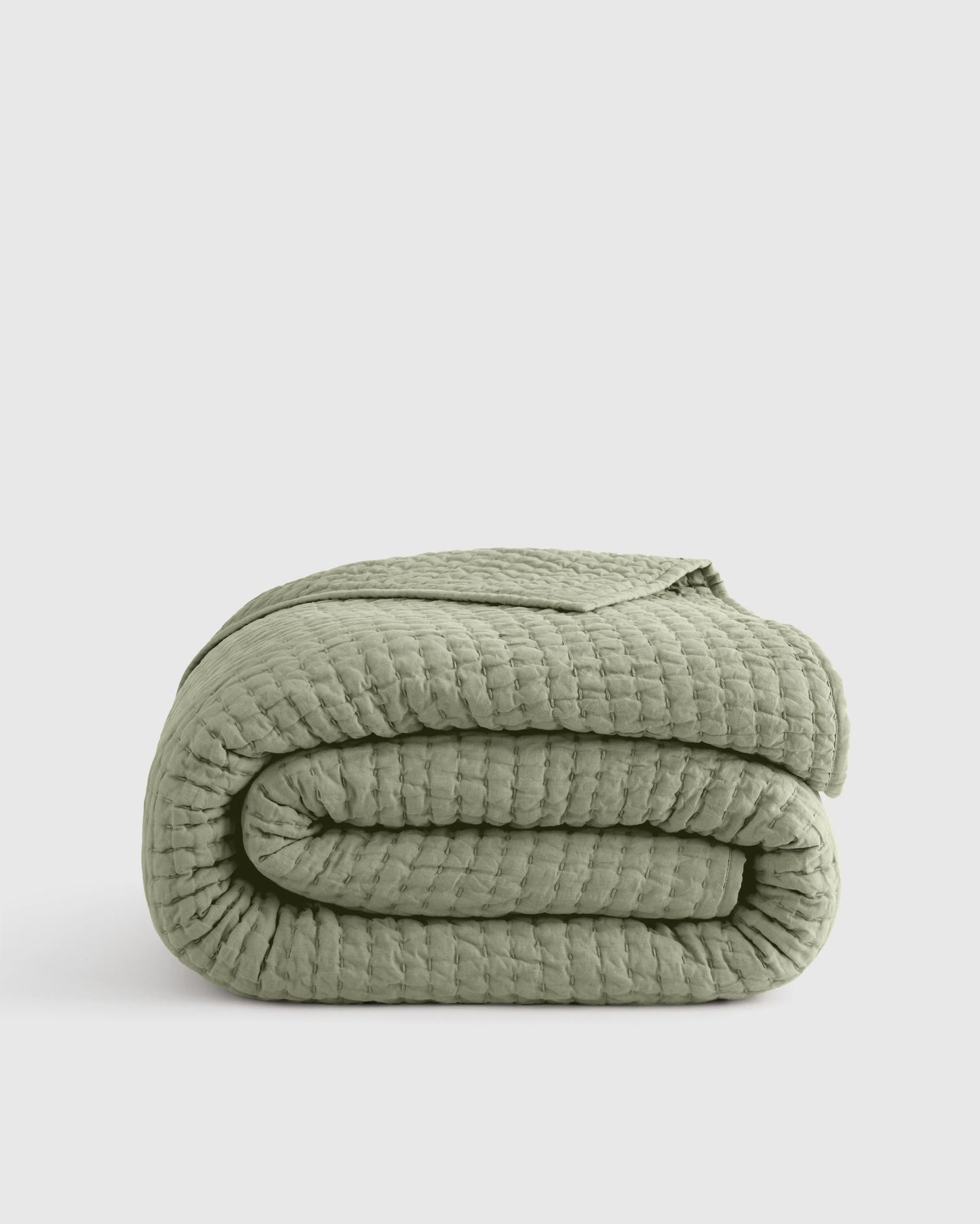 European Linen Cotton Stitch Quilt - Twin / Stone