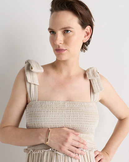 100% Organic Cotton Gauze Smocked Sleeveless Midi Dress - XS / Khaki Gingham