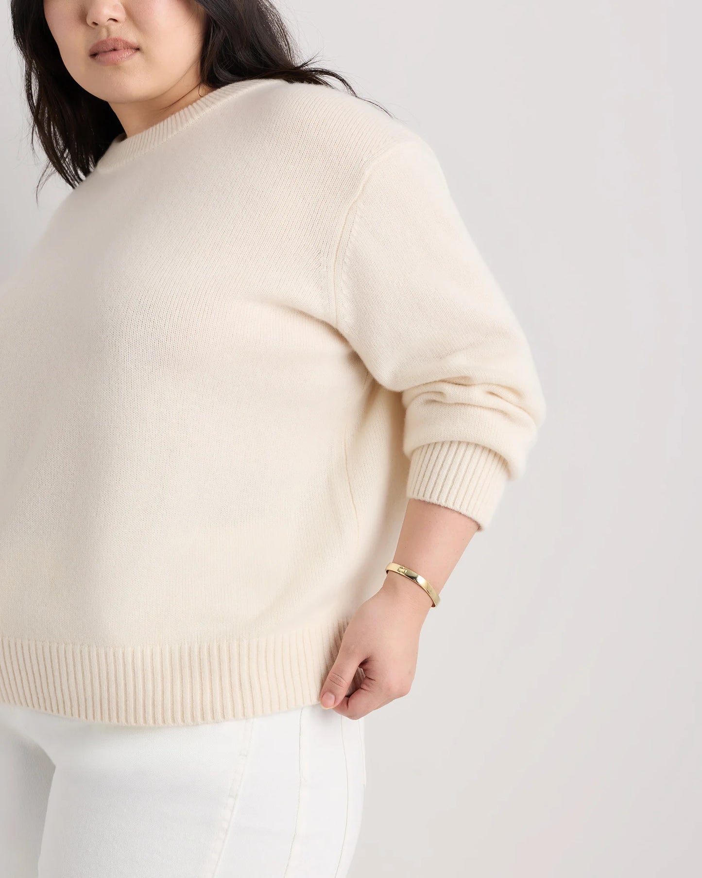 Mongolian Cashmere Oversized Crewneck Sweater - 1X / Oatmeal
