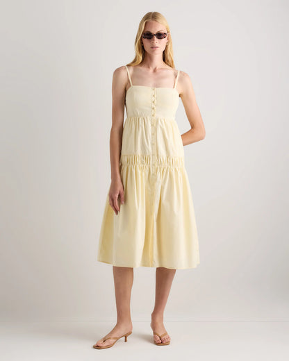 100% Organic Cotton Poplin Spaghetti Strap Maxi Dress - XS / Light Blue Stripe
