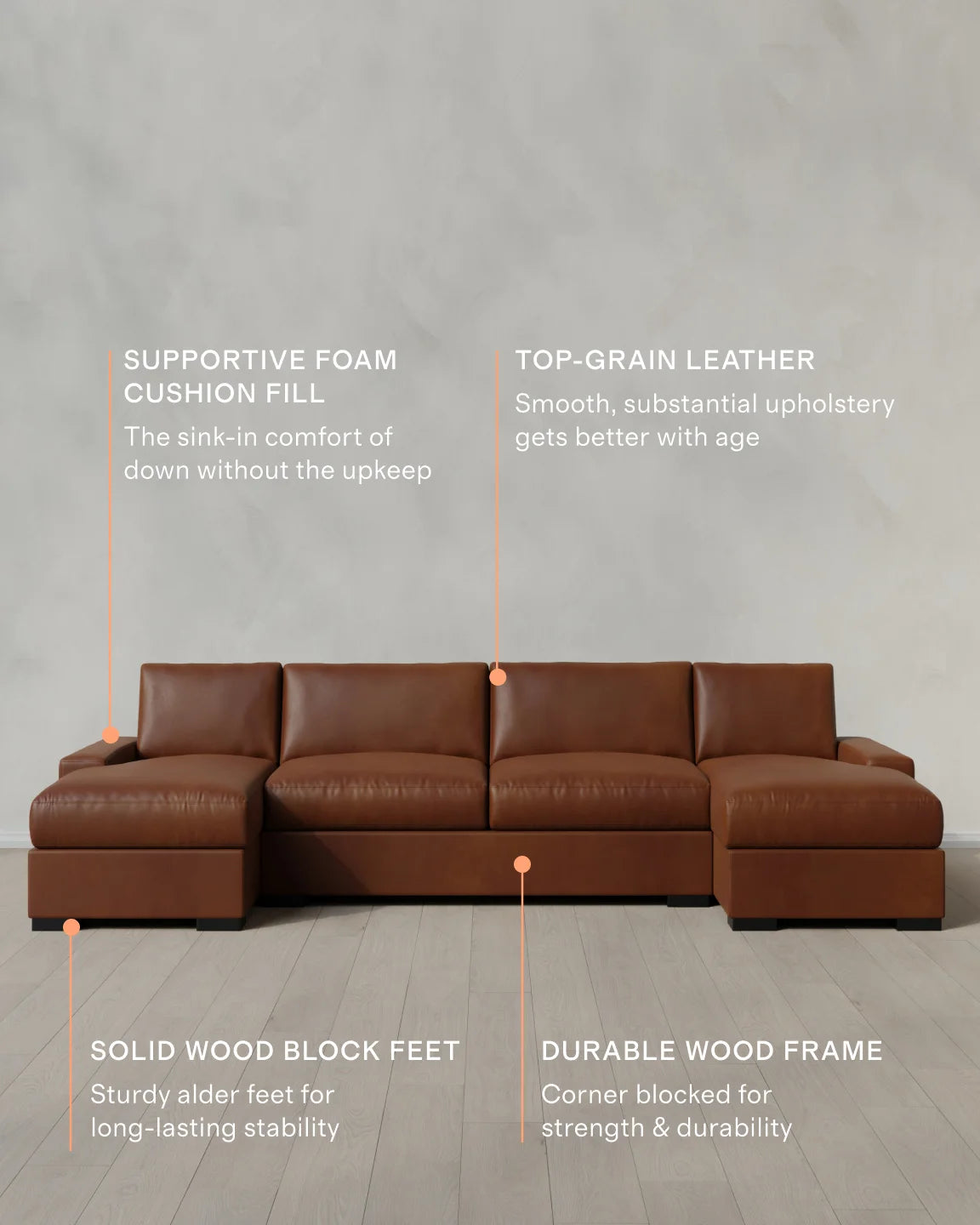 Stillman U Sectional in Leather - One Size / Auburn
