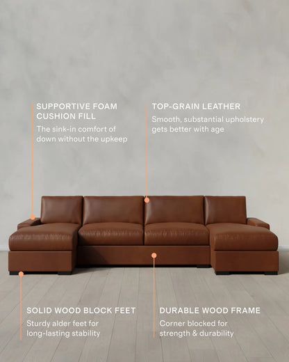 Stillman U Sectional in Leather - One Size / Auburn