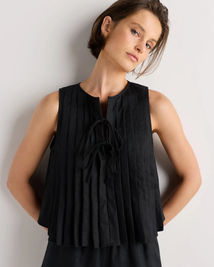 100% European Linen Pleated Tank - XS / Moonstone Blue
