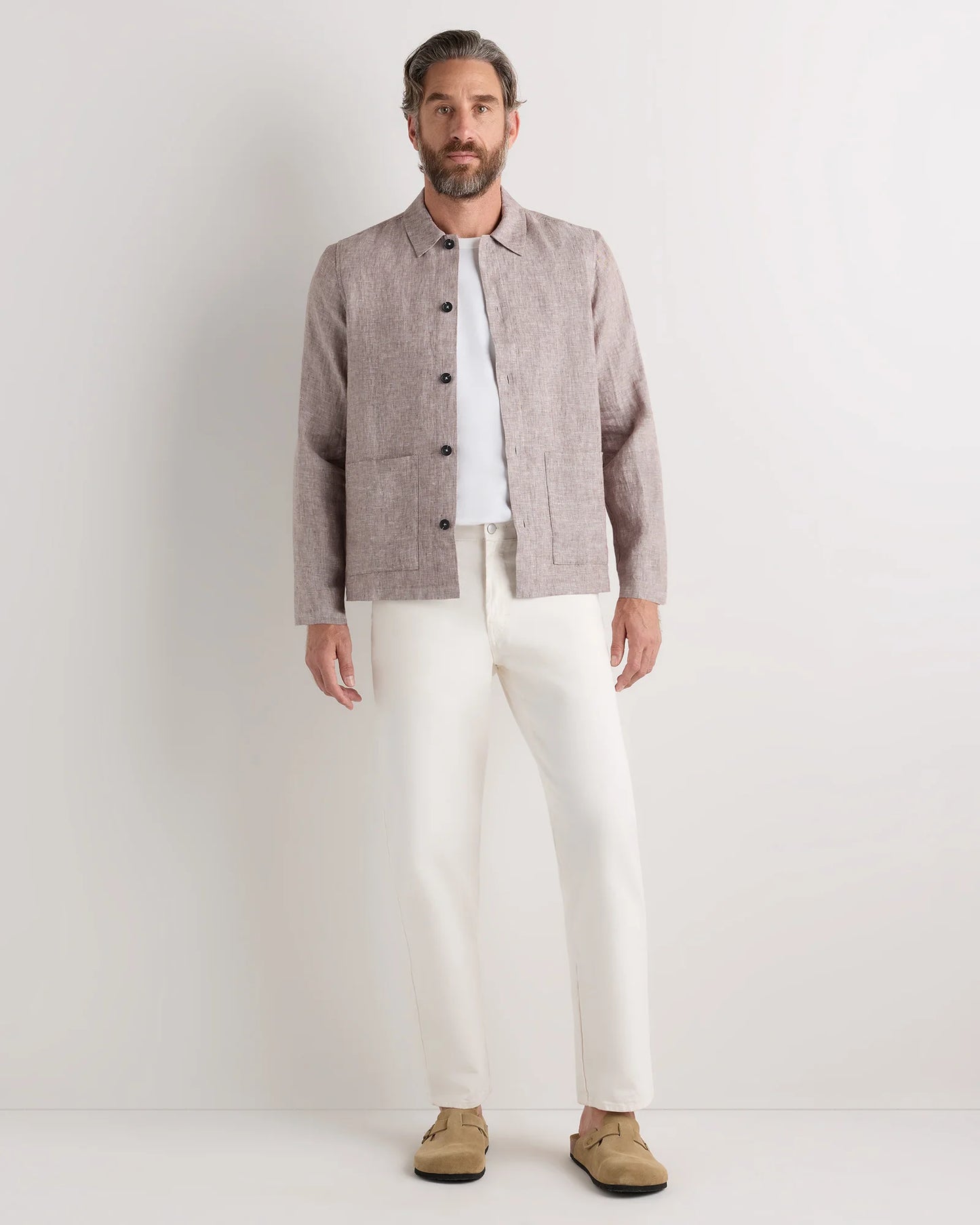 100% European Linen Chore Jacket - S / Flax