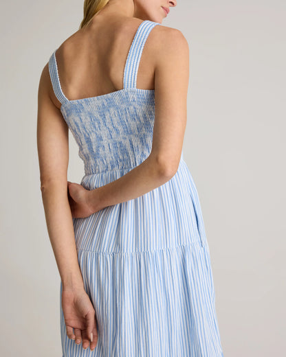 100% Organic Cotton Gauze Smocked Sleeveless Maxi Dress - XS / Ocean Breeze