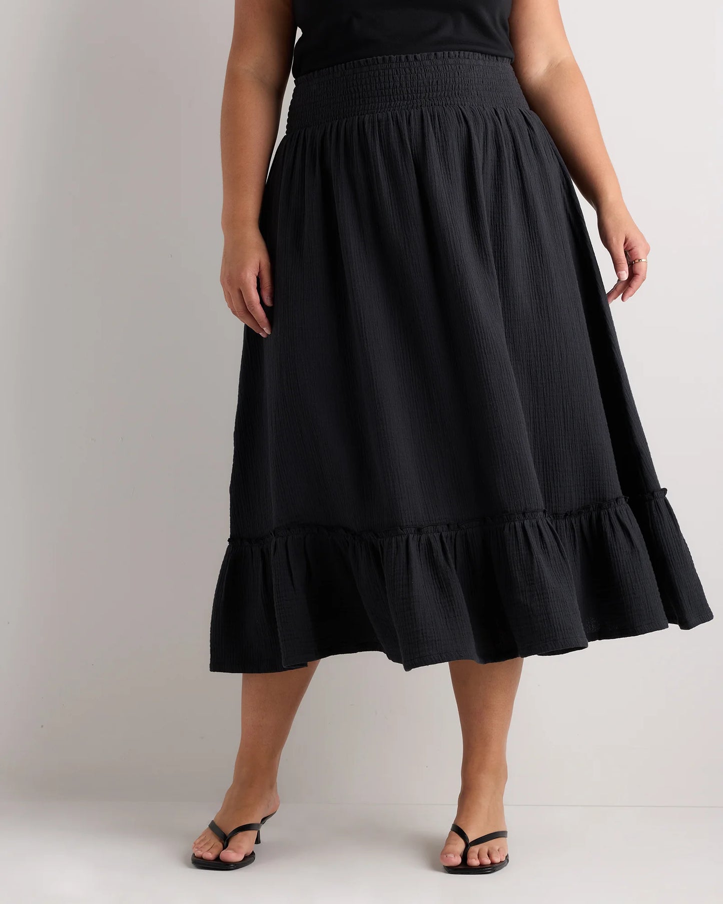 100% Organic Cotton Gauze Smocked Maxi Skirt - 1X / White
