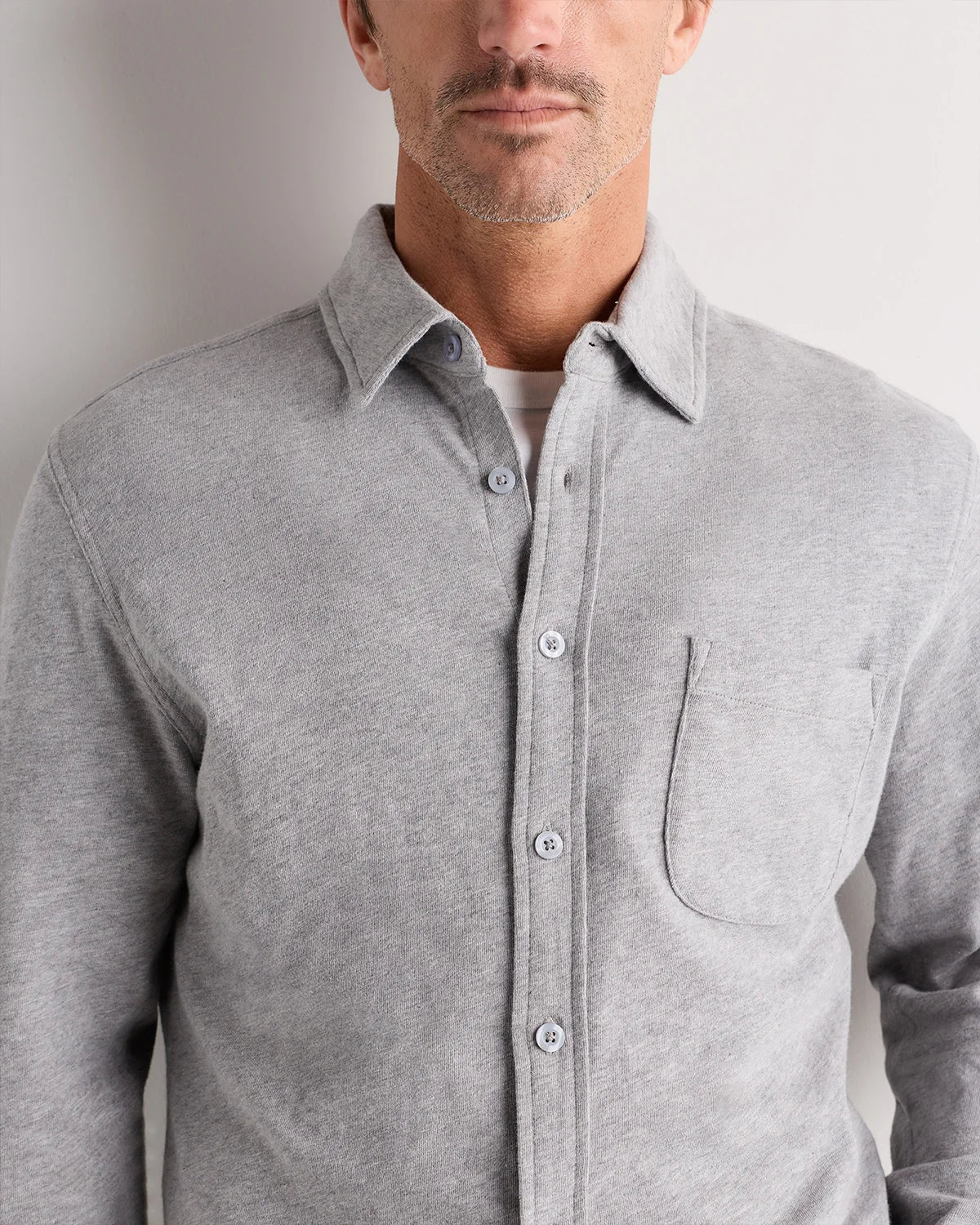 100% Organic Cotton Slub Long Sleeve Button Up Shirt - S / Heather Grey