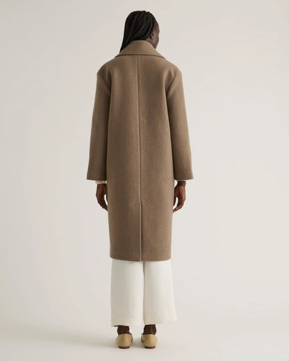 100% Merino Wool Shawl Collar Long Coat - XS / Heather Bone