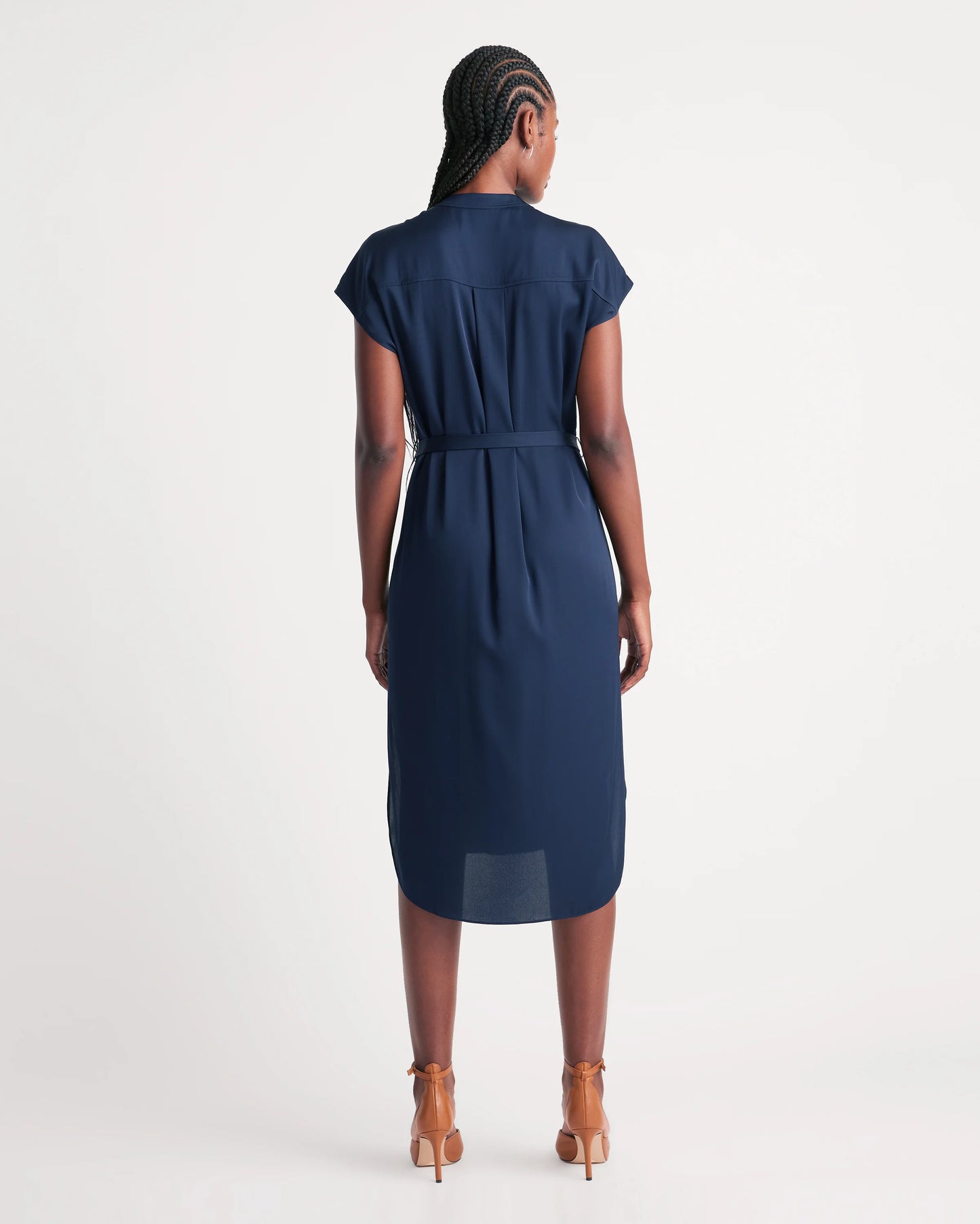 Washable Stretch Silk Midi Shirt Dress - XS / Black