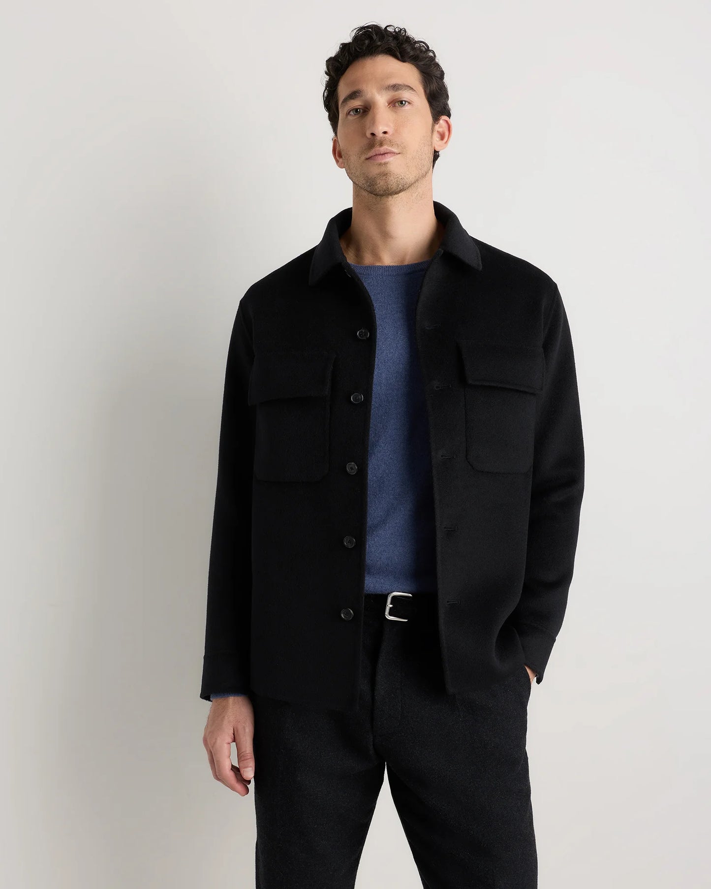 100% Mongolian Cashmere Double-Faced Shirt Jacket - S / Black