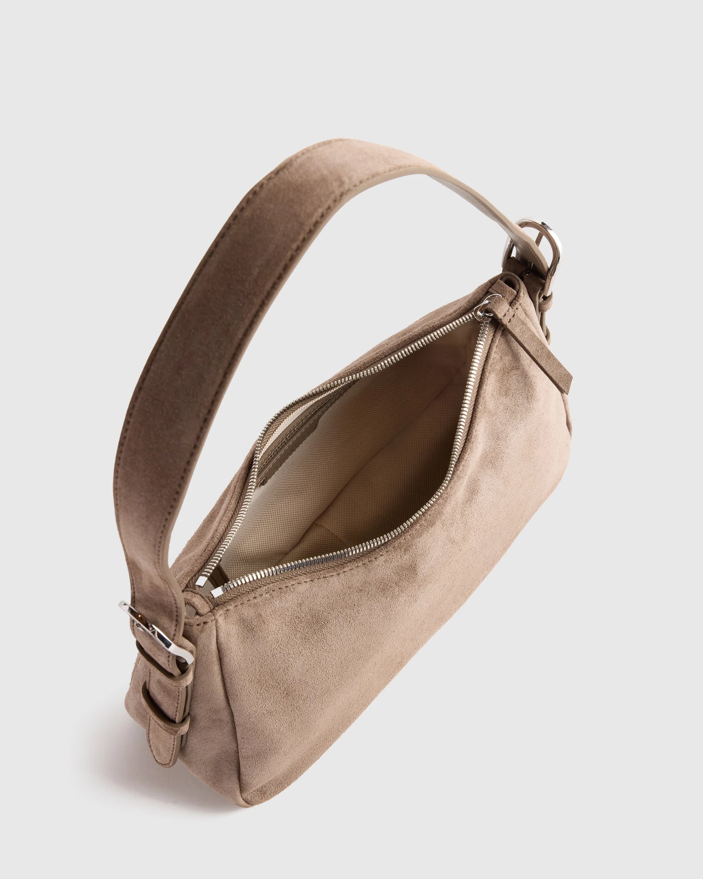 Italian Suede Small Shoulder Bag - One Size / Chocolate Brown