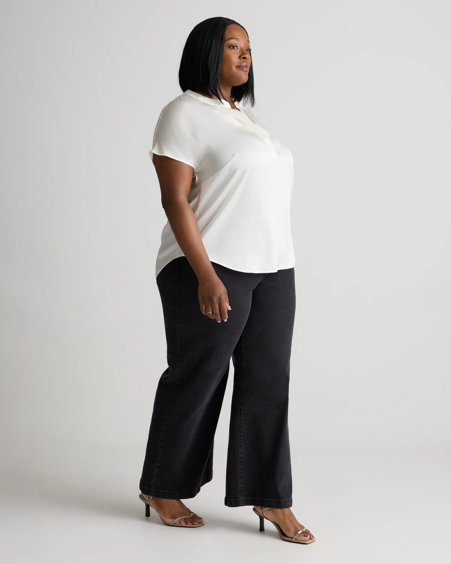 Washable Stretch Silk Dolman Sleeve Blouse - 1X / Black