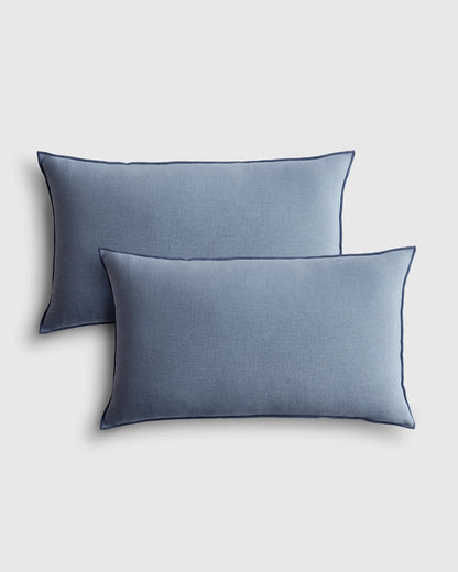 Contrast European Linen Pillow Cover (Set of 2) - 12x20 / Sage/Pine