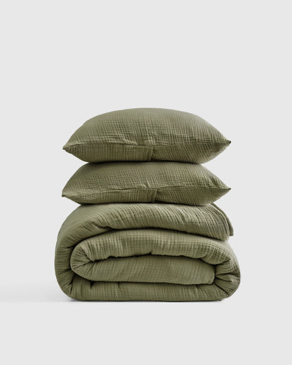 Organic Cotton Gauze Dream Quilt Set - Twin / Dried Sage
