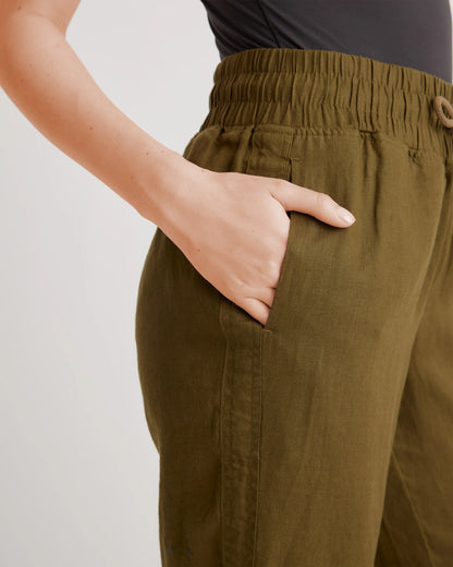100% European Linen Wide Leg Pants - XS / Bayberry Olive