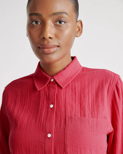 100% Organic Cotton Gauze Long Sleeve Shirt - XS / Khaki Gingham